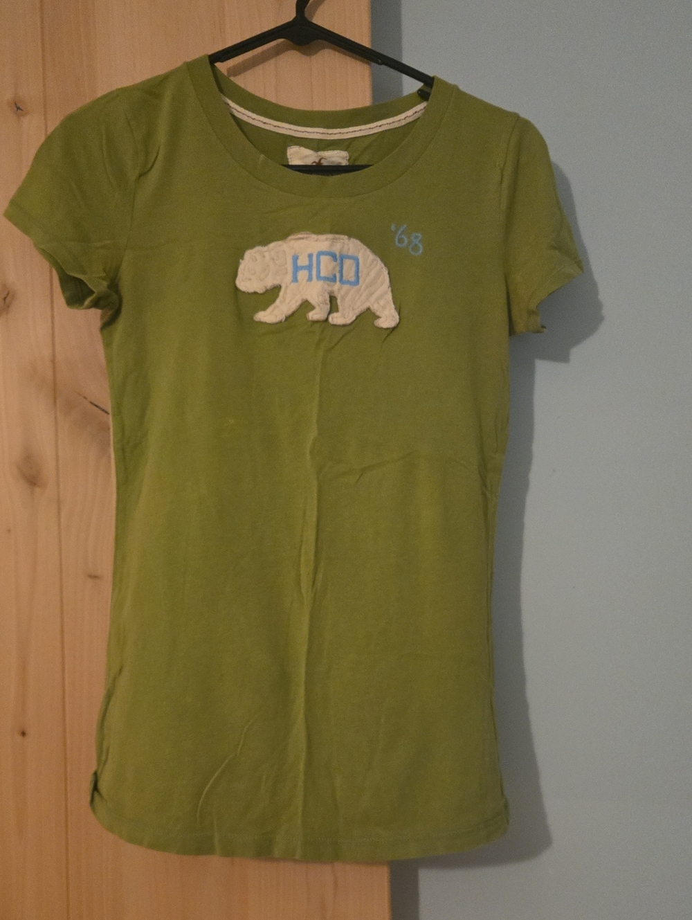 Hollister Olive Green Short Sleeve Bear Applique Tee